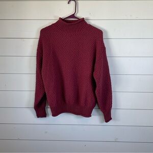 Maroon red knit long sleeve mock neck sweater women's size medium